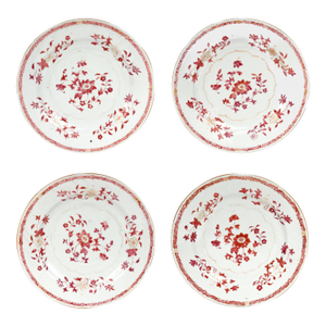 Set of 4 Antique Chinese Export Porcelain Pink or Familie Rose Floral Plates