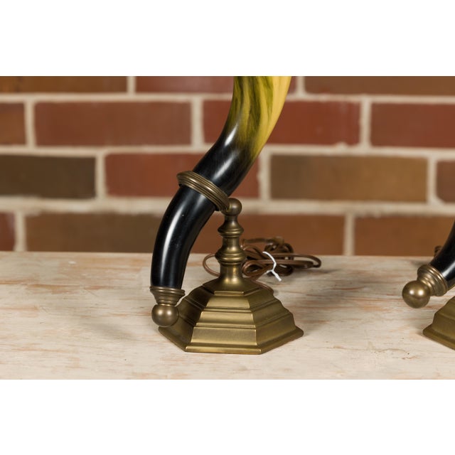 1970s Chapman Faux Horn and Brass Table Lamps - a Pair For Sale - Image 12 of 12