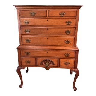 Early 20th Century Queen Anne Style Highboy Dresser – Solid Wood With Brass Hardware For Sale