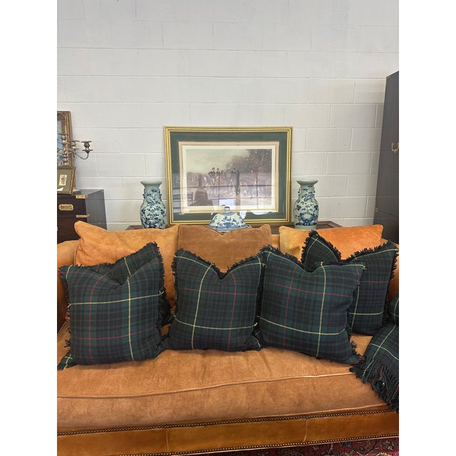 Dark Green Pair of Vintage Ralph Lauren Wool Tartan Fringed Pillows For Sale - Image 8 of 18