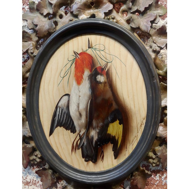 Michelangelo Meucci -Still life of Song Birds -19th century Oil Painting Italian Realism - oil painting on oval panel...
