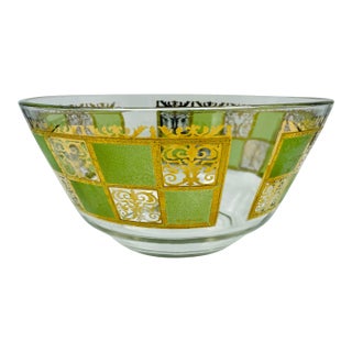 Mid 20th Century Mid-Century Modern Culver Prado 22k Gold & Green Glass Serving Bowl For Sale