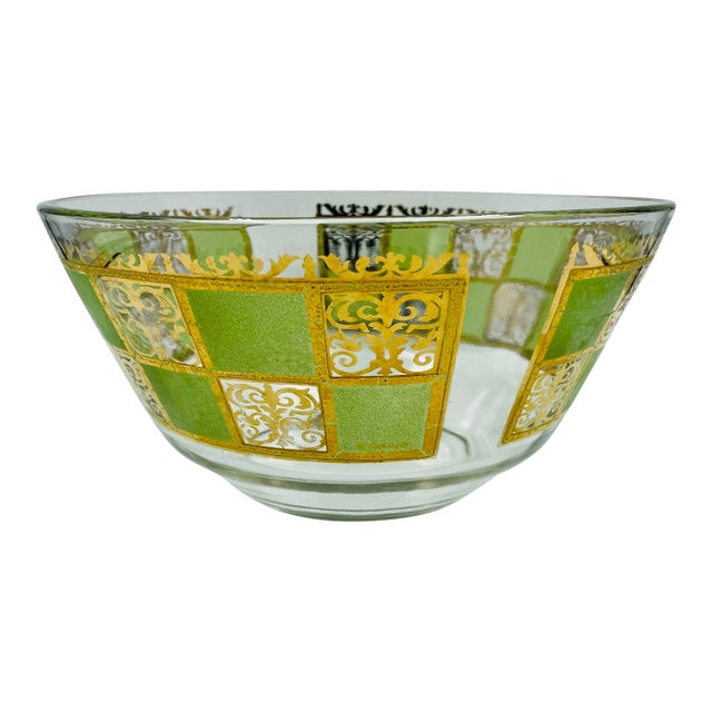Mid 20th Century Mid-Century Modern Culver Prado 22k Gold & Green Glass Serving Bowl For Sale