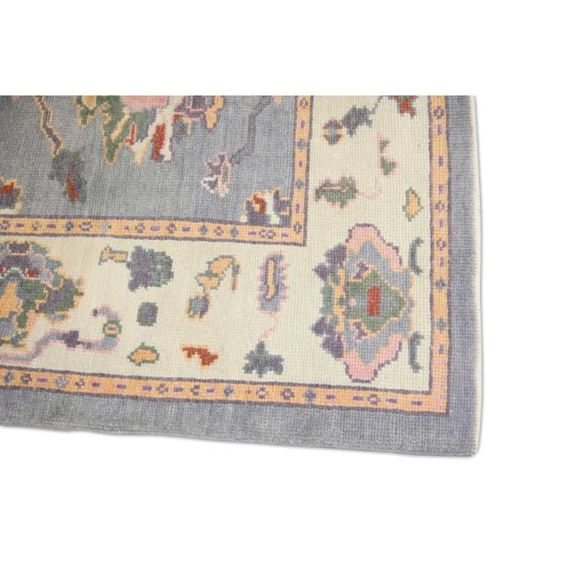 Contemporary Early 21st Century Turkish Blue & Pink Handwoven Oushak Rug For Sale - Image 3 of 7