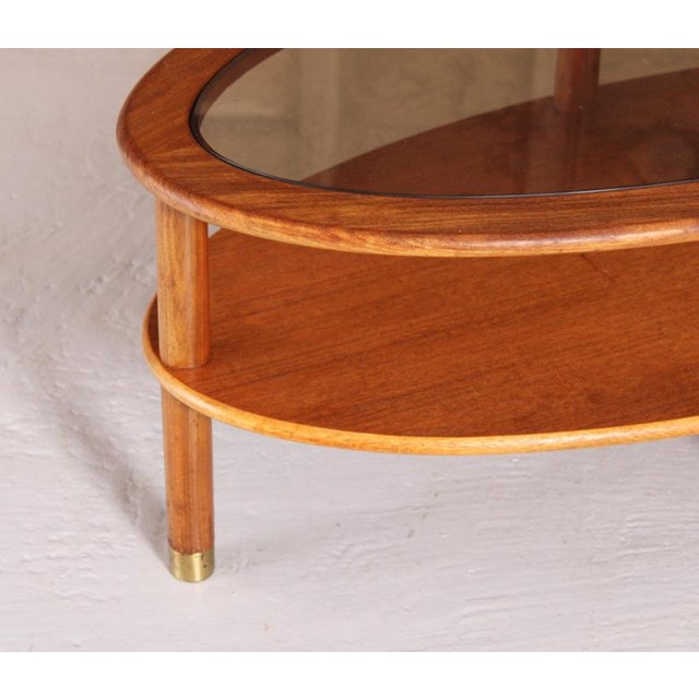 Mid-Century Oval Teak 2-Tier Coffee Table with Smoked Glass Top and Brass Feet from G-Plan, 1970s For Sale - Image 3 of 11