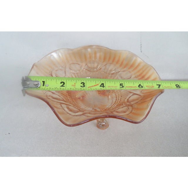 Beaded Cable Style Marigold Carnival Glass Three Footed Bowl For Sale In Miami - Image 6 of 10