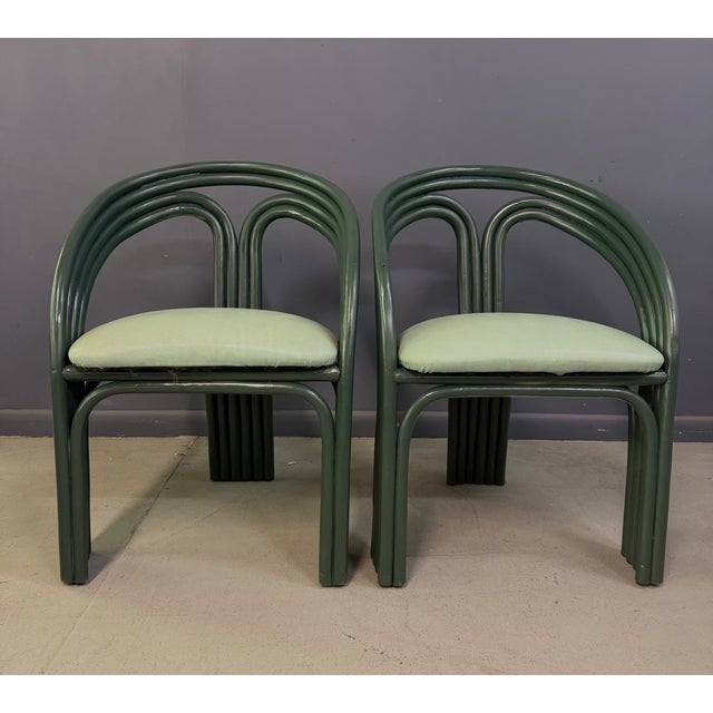 Set of 6 Postmodern Green Bent Rattan Dining Chair in the Style of Axel Enthoven For Sale - Image 9 of 13