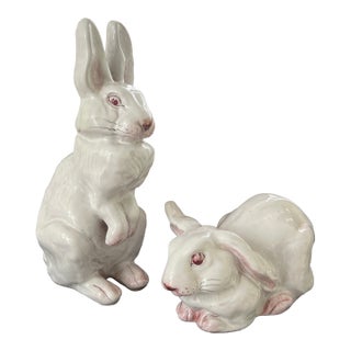Vintage Italian White Terracotta Bunnny Rabbits- A Pair For Sale