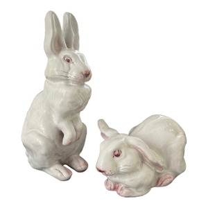 Vintage Italian White Terracotta Bunnny Rabbits- A Pair