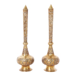 Pair of Antique Moroccan Brass Incense Burners or Garnitures For Sale