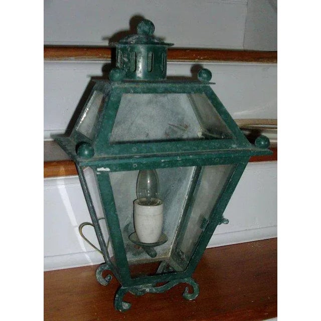 Early 20th Century Art Deco Paint Decorated Iron Wall Sconce Lantern For Sale - Image 4 of 9
