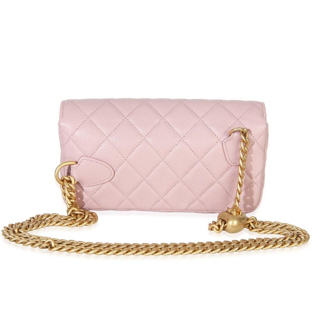Chanel Light Pink Quilted Caviar Sweetheart Phone Holder With Chain Handbag For Sale - Image 4 of 8