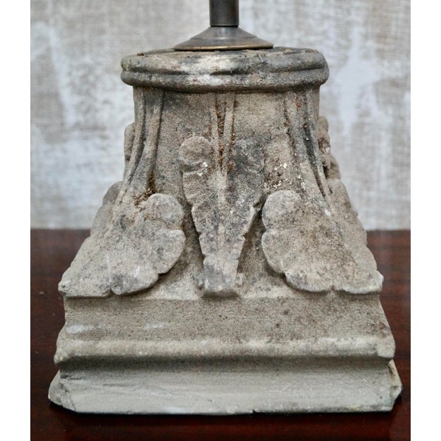 Antique Sandstone Corinthian Capital Table Lamps, 1910s, Set of 2 For Sale - Image 9 of 14
