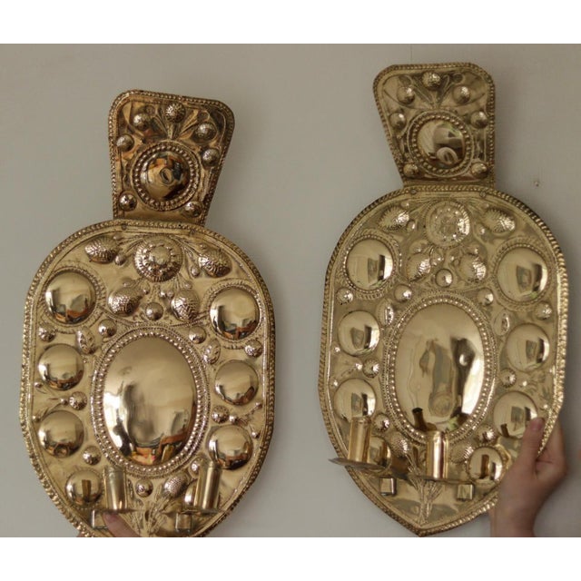Mid-Century Baroque Swedish Brass Sconces, Set of 2 For Sale - Image 5 of 12