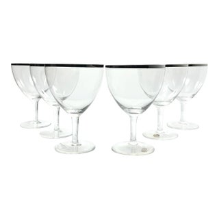 1960s Mid-Century Vintage Minimalist 6 Silver Rim Wine Glasses For Sale