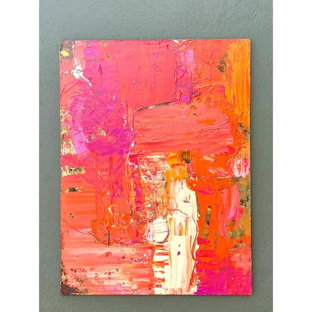 Radiating bold chromatic intensity and raw painterly energy, this original vintage abstract expressionist painting...
