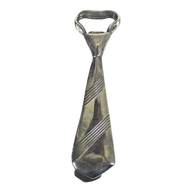 Vintage Silver Plate Tie Shaped Bottle Opener For Sale