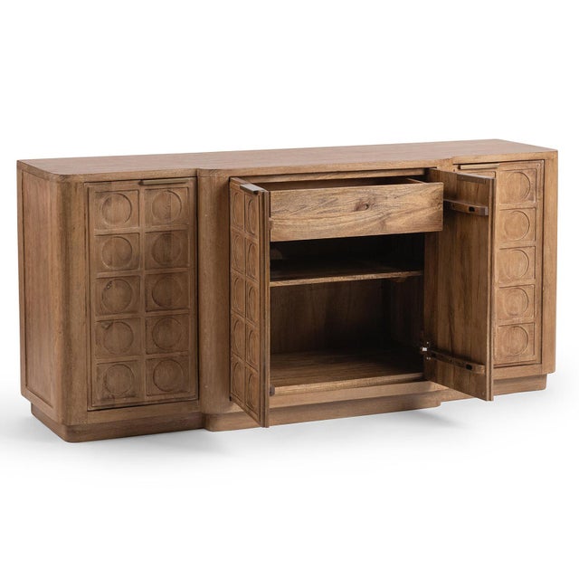 Circle Grid Carved Wood Sideboard For Sale - Image 4 of 8