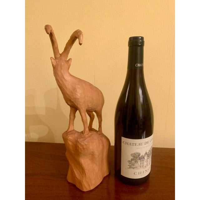 Rustic Mid 20th Century Large Black Forest Wooden Ibex Carving For Sale - Image 3 of 11