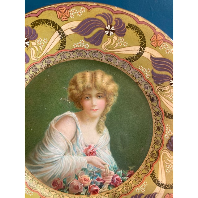 Antique Royal Saxony “Flower Girl” Decorative Metal Plate – Chas W. Shonk Co. For Sale In Oklahoma City - Image 6 of 9