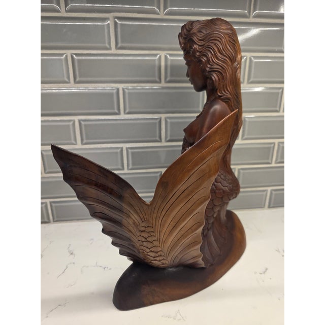 Signed 1950s Monumental Mid-Century Balinese Art Deco Mermaid Hardwood Sculpture by a.a. Fatimah For Sale In Phoenix - Image 6 of 12