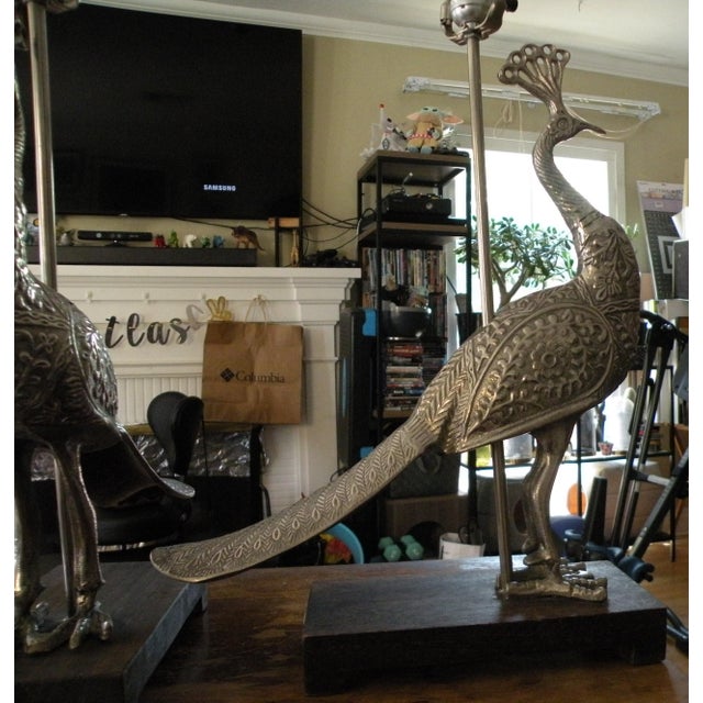 Gorgeous Ornate Medium Sized Aluminum Peacock Table Lamps For Sale In Los Angeles - Image 6 of 10