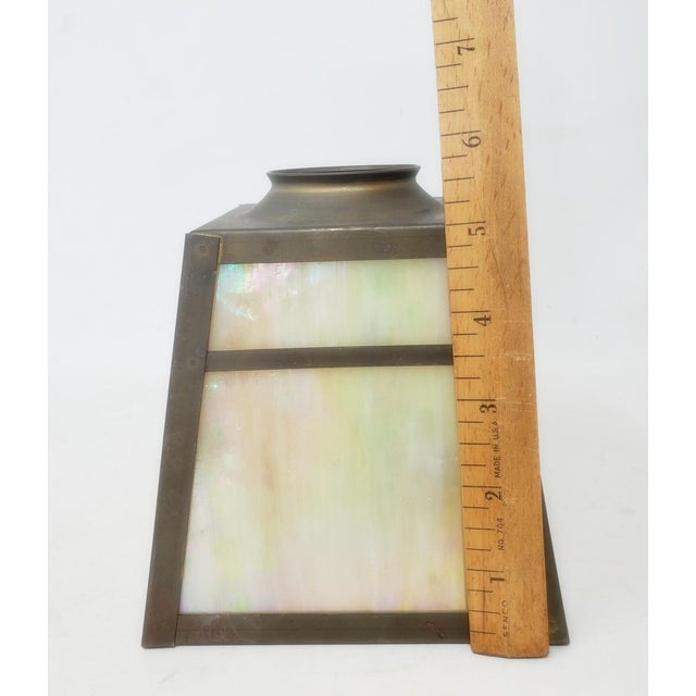 Vintage 4-Panel Slag Glass Brass Lampshade - Mission - Arts & Crafts - 5" Tall For Sale - Image 9 of 11