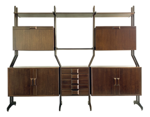 Mid-Century Italian Modern Free-Standing Bookshelf in Wood & Brass, 1960s