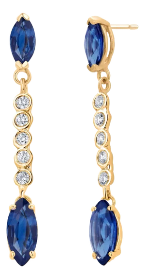 14k Yellow Gold Ceylon Marquise Sapphire and Diamond Lariat Drop Earrings - Set of 2