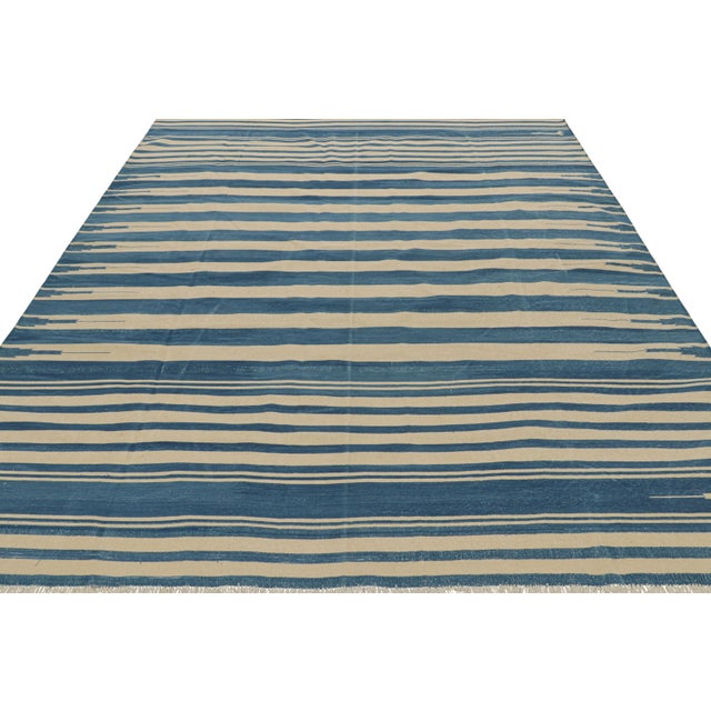 Not Yet Made - Made To Order Rug & Kilim's Contemporary Dhurrie Rug in Blue and Beige Stripes - 13x19 For Sale - Image 5 of 8