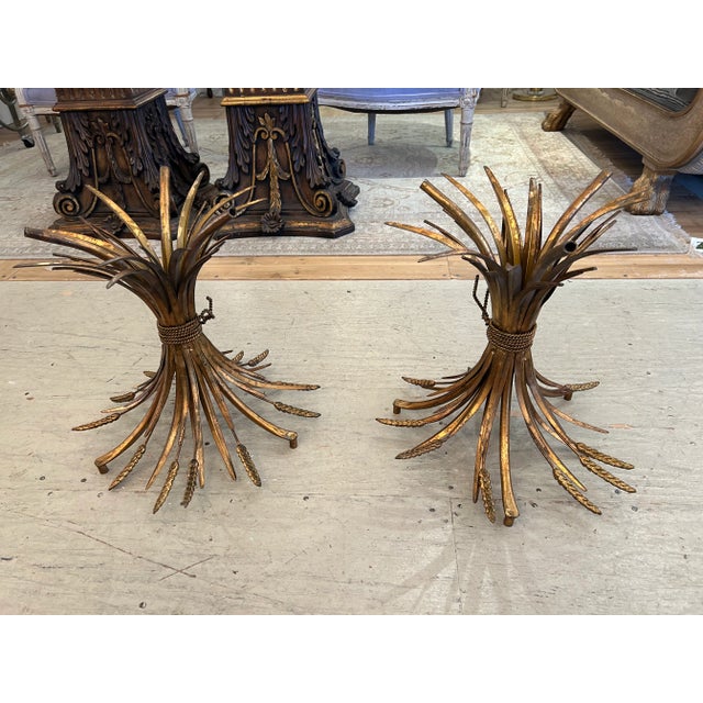 Gold Hollywood Regency Gilt Metal Wheat Sheaf End Tables- A Pair For Sale - Image 8 of 10