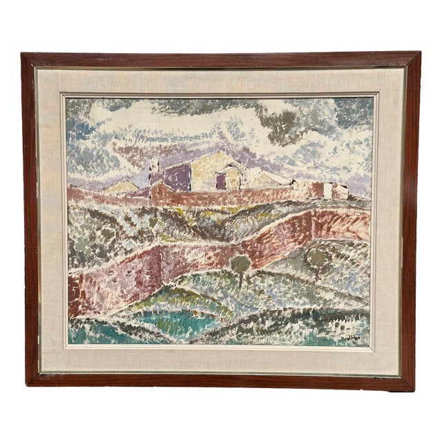 Gösta Nordblad, Landscape with Buildings, 1960s, Oil on Canvas, Framed For Sale