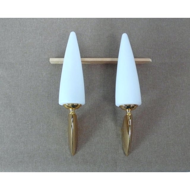 Two Wall Sconces with White Tulip Glass Shades, 1970s, Set of 2 For Sale - Image 4 of 5