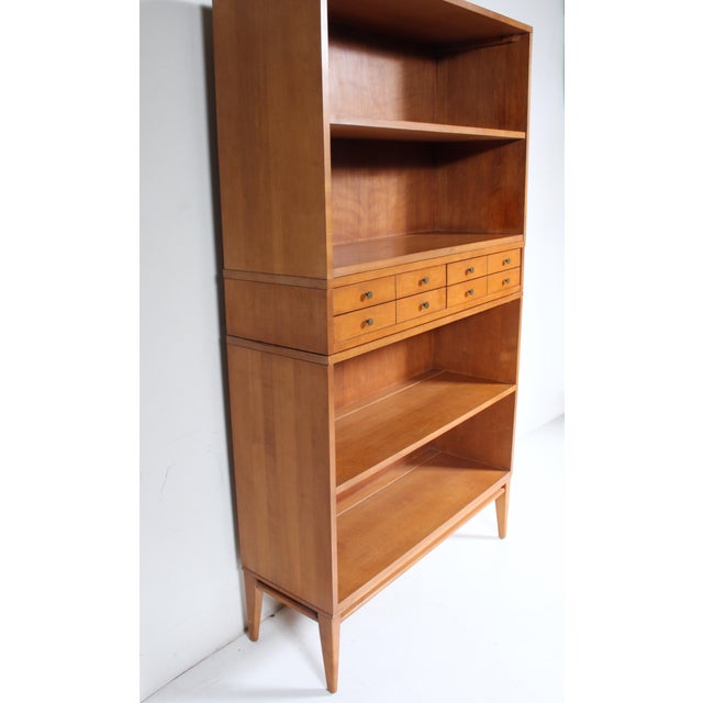 Paul McCobb Planner Group for Winchendon three piece, sectional Bookcase, Shelves, Drawers, 1950's. Featuring rectangular...
