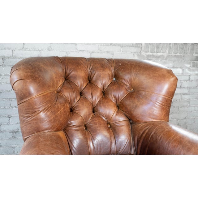Restoration Hardware Churchill Cigar Leather Writer's Chair For Sale - Image 9 of 14