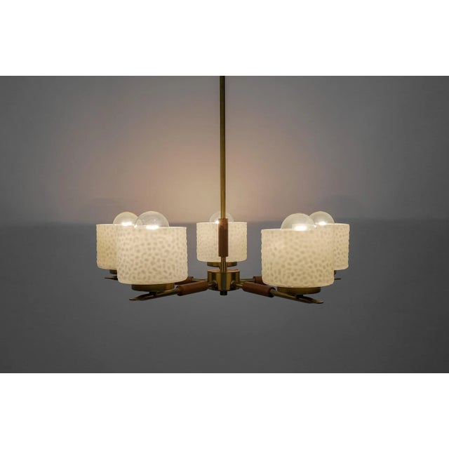 Mid-Century Modern Swedish Brass Lamp with White Glass Shades, 1960s For Sale - Image 3 of 10