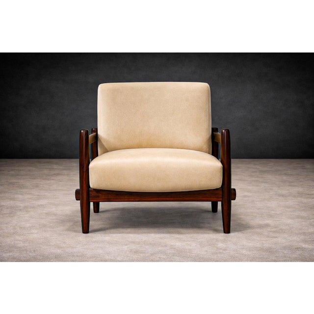 Mid-Century Modern Armchair in Imbuia Wood & Mohair, Michel Arnoult, 1960s For Sale - Image 3 of 10