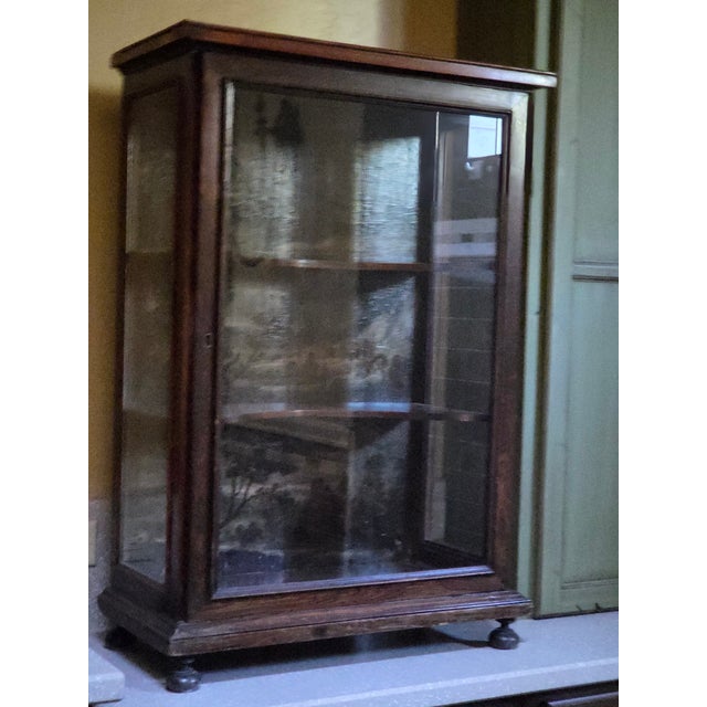 Antique European Display Case Cabinet With Painted Interior For Sale - Image 4 of 17