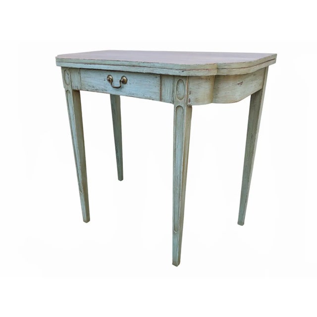 Mersman Vintage Swedish Gustavian Style Distressed Green Demi Lune Table For Sale - Image 4 of 17