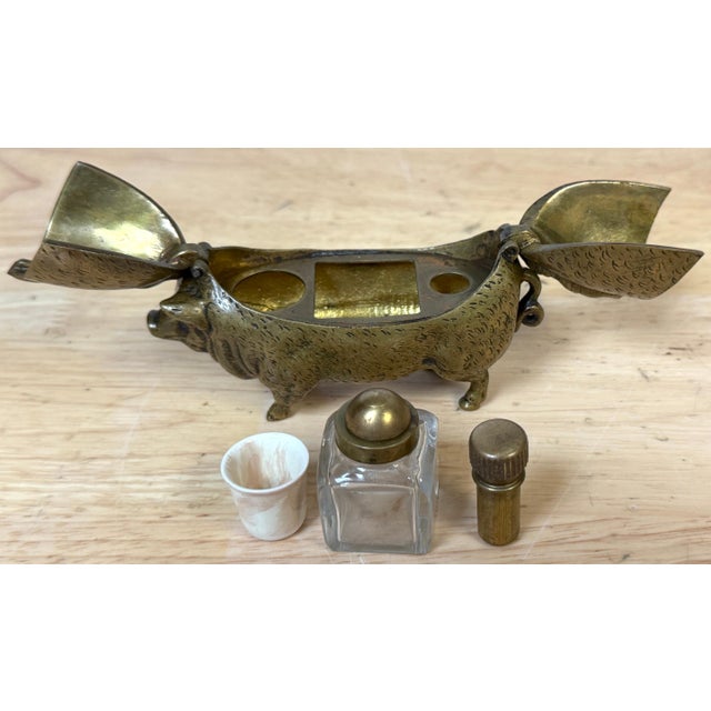Victorian English Brass Figural Pig Inkwell with Articulated Back Lids, C. 1875 For Sale - Image 17 of 18