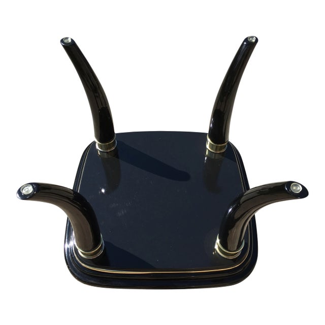 Mid 20th Century Postmodern Faux Elephant Tusk Glass Top Coffee Table in Black Lacquer Manner of Henredon For Sale - Image 12 of 13