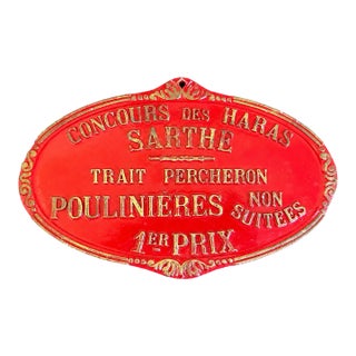Vintage French Percheron Horse Competition First Prize Plaque, Sarthe For Sale