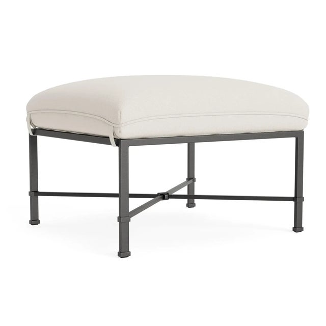 Brown Jordan Venetian Ottoman, Textured Pewter frame with Fusion Natural fabric For Sale - Image 12 of 12