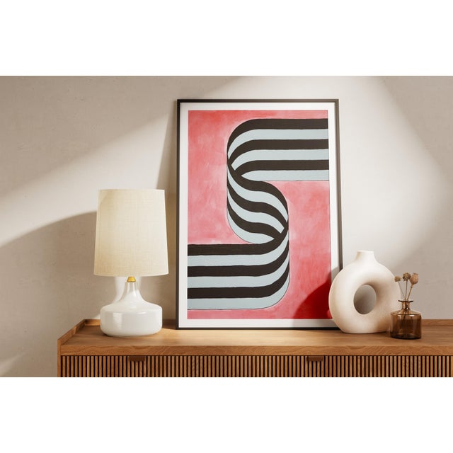 2026, Color Field Painting of Gray and Black Ribbon on Pink Background, Acrylic Paint on Watercolor Paper For Sale - Image 4 of 8