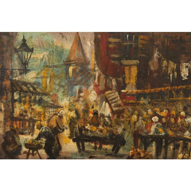 Mid 20th C. European Market Scene Original Painting, Signed For Sale In Philadelphia - Image 6 of 13