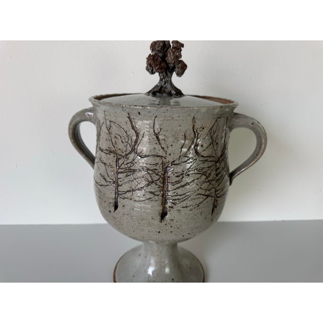 1976 Don McWhorter Sculptural Organic Studio Pottery Vessel With Tree Lid For Sale - Image 4 of 11