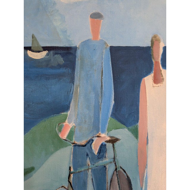 1987 Modernist 'Figures by the Sea' Vintage Swedish Original Coastal Landscape Oil Painting, Framed For Sale - Image 9 of 12