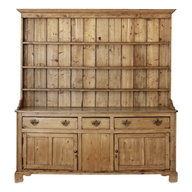 Antique English Pine Welsh Dresser With Open Plate Rack | C. 1880–1900 For Sale
