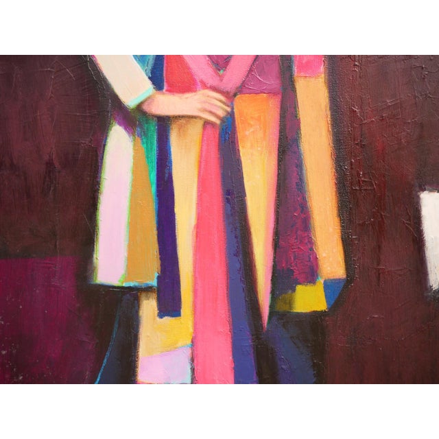Pink David Adickes "Dress of Many Colors with Still Life" Modern Abstract Female Portrait Painting, 2005 For Sale - Image 8 of 12