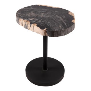 Living Edge Petrified Wood Top W Black Metal Stand Accent Table or Side Table 53 For Sale